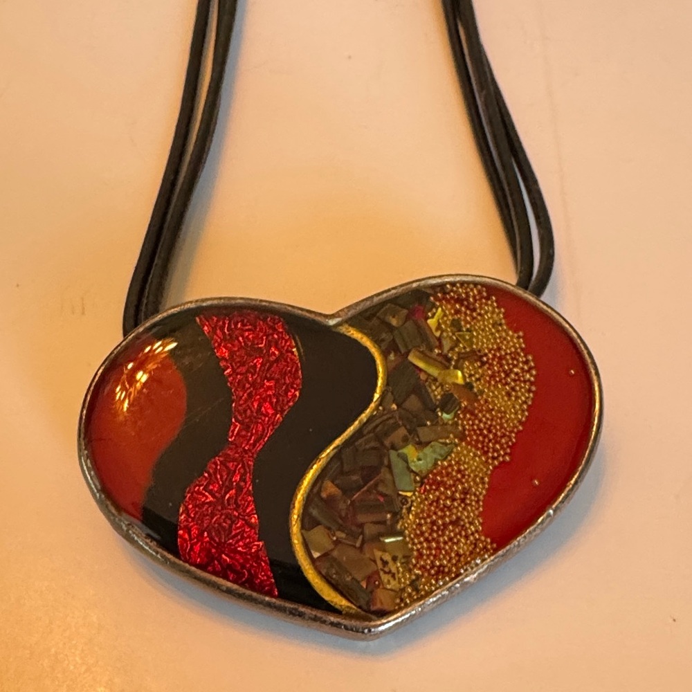 Chicos Heart-Shaped Red and Gold Pendant Necklace